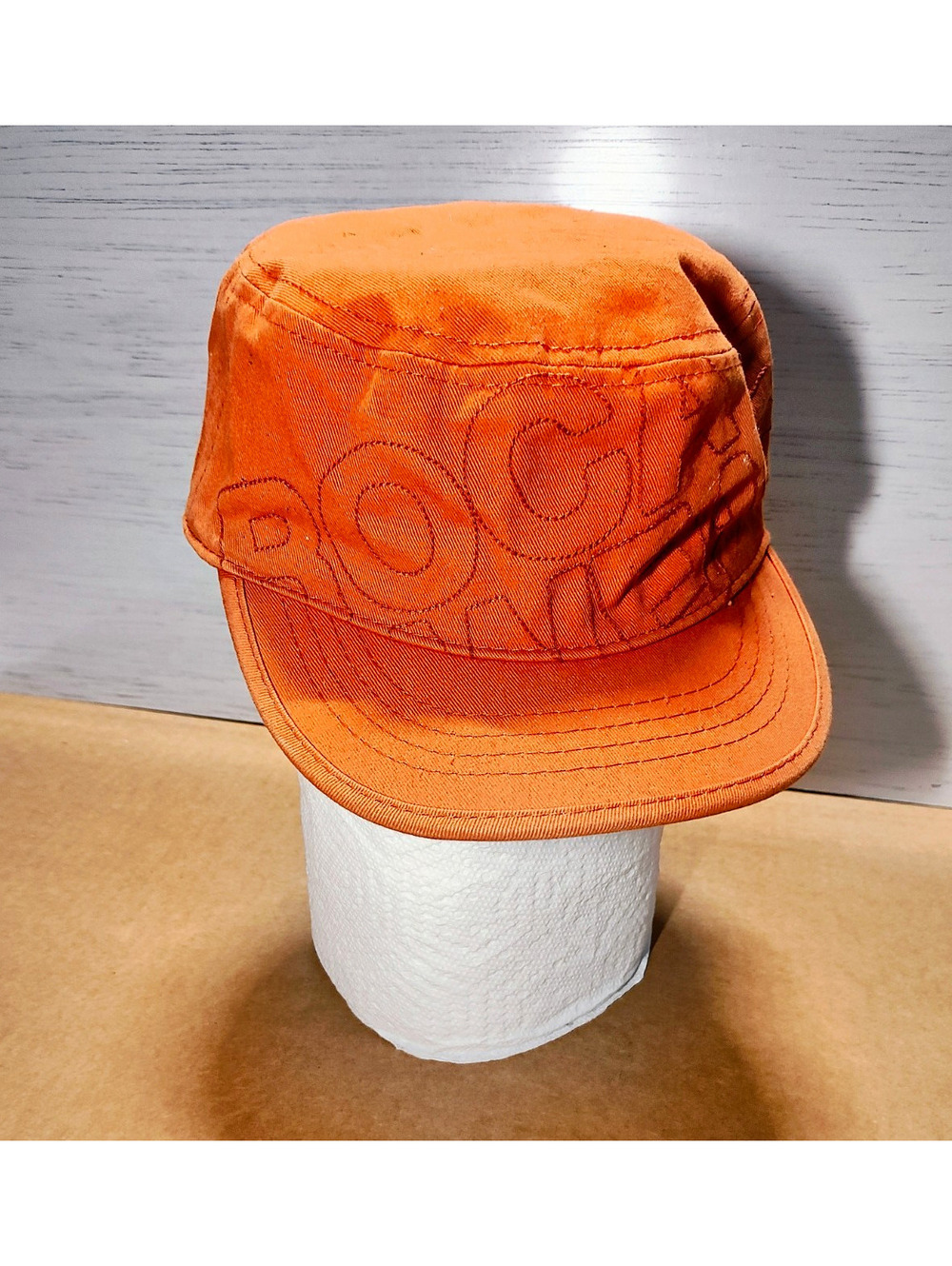 Y2K Rocawear Men's Orange Cotton Canvas Graphic Print Military Cap Hat M/L